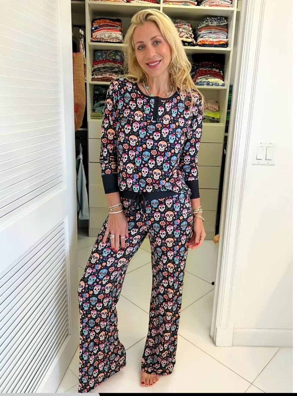 Jordann Jammies- Sugar Skulll, wide leg. Pajama set (XS) MSRP $